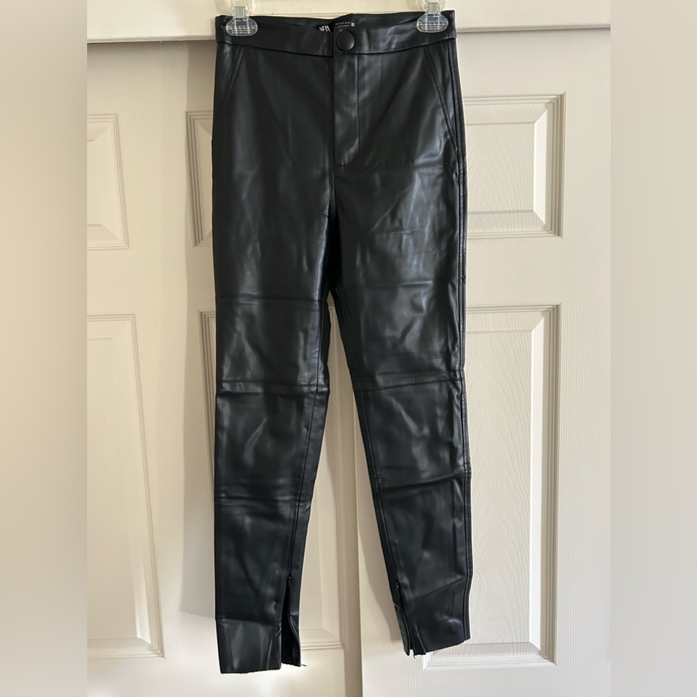 Zara Black Faux Leather Moto Leggings